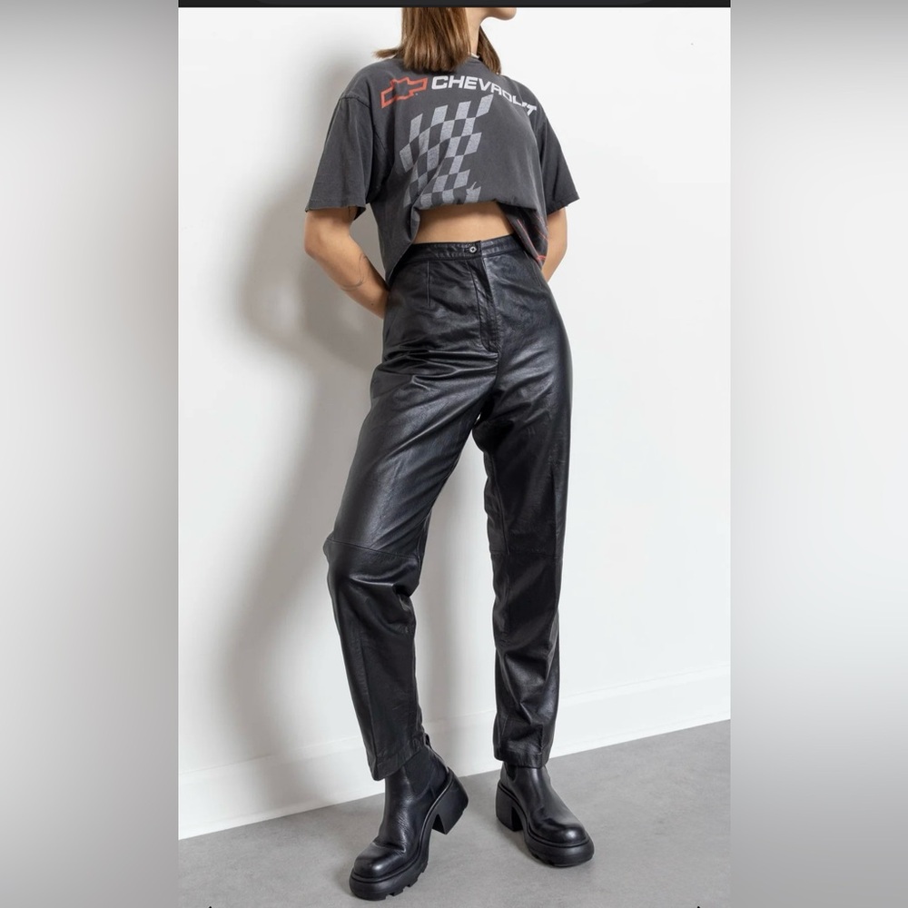 VTG Mixit Black Genuine Leather Pants High Rise Straight Leg Size 8